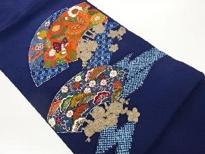 縮緬地地紙に蝶・草花模様名古屋帯